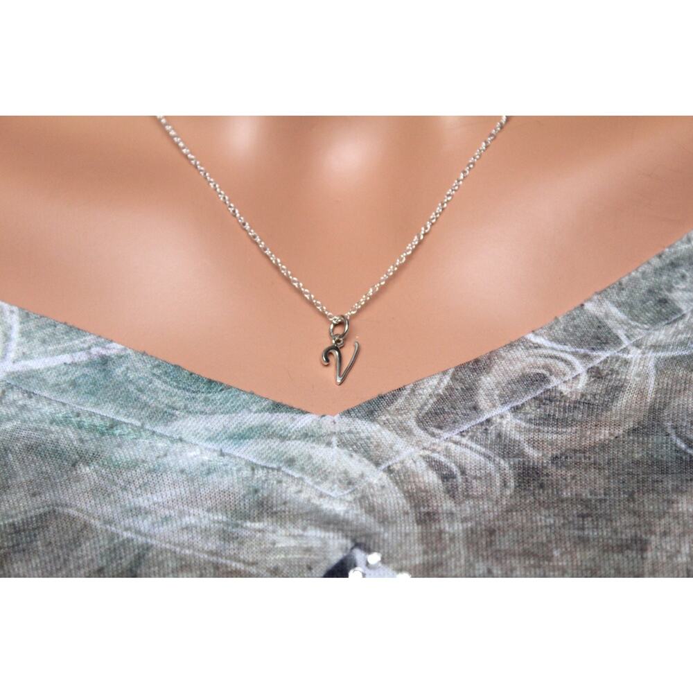 Sterling Silver Cursive V Initial Necklace
